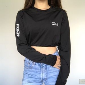 Custom crop polo sport winched waist long sleeve